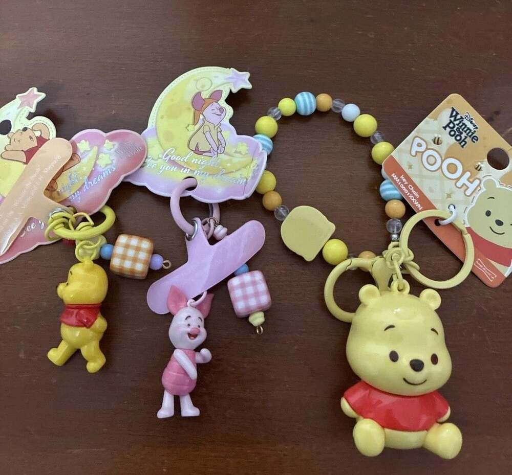 Lot Of 3 Winnie The Pooh And Piglet Keychains Bag Charms Bracelet New With Tags